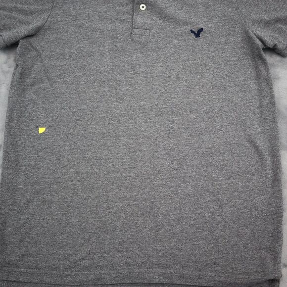 American Eagle Outfitters Shirt Mens M Gray Short Sleeve Button Logo Collar Polo - Picture 8 of 16